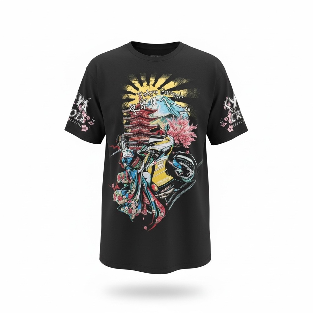 Fresh Laundry Tokyo Savage Black ghost rider Graphic Tee Size 2XL